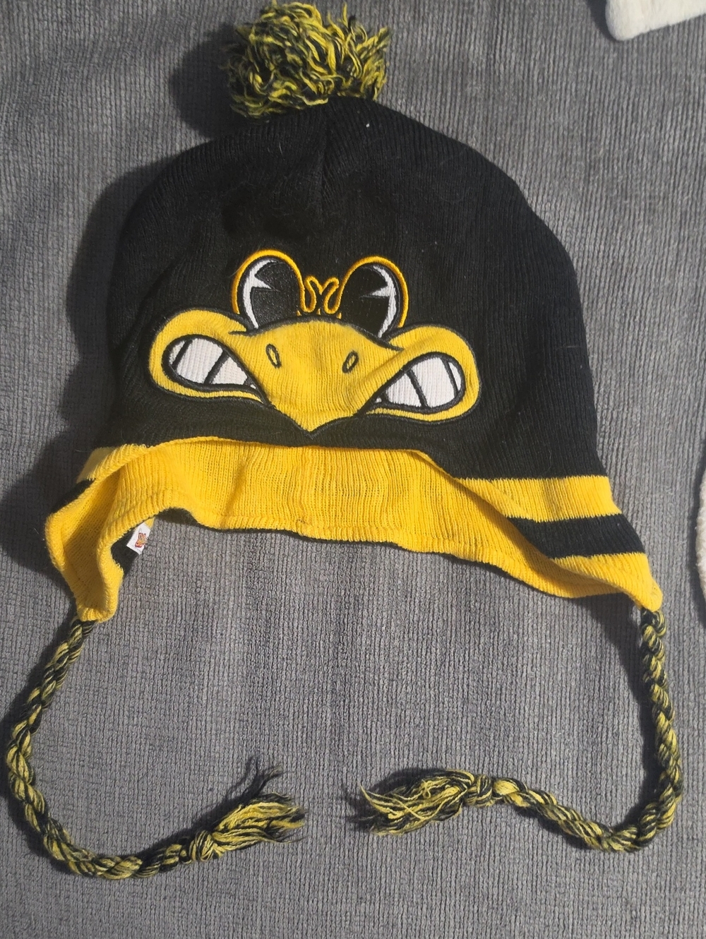 Black & Yellow Iowa Hawkeye Earflap Beanie with Pom